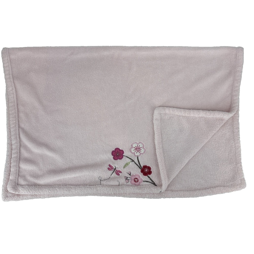 Kidsline‎ Baby Blanket Dragonfly Flowers Pink Embroidered Plush Soft